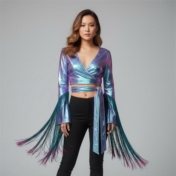 Club Exx Jackets & Blazers - Iridescent Fringe Wrap Jacket - DollsKill